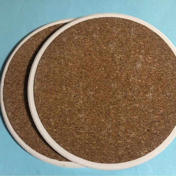 6 Pieces 4" Ceramic Coaster Set with 4 Fun Messages Cork Backing - Picture 2 of 2